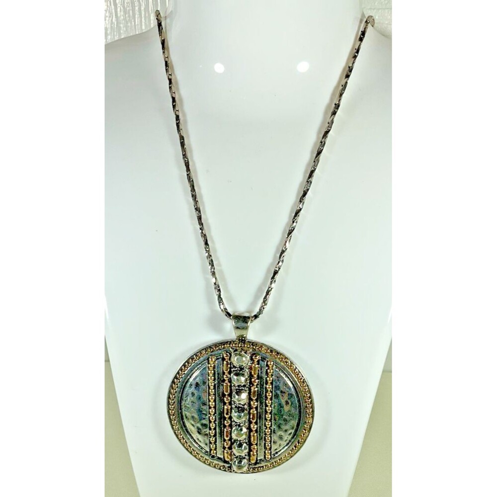 Vintage Southwestern Two-Tone Pendant on Silver Tone Chain 28" Chunky Classic